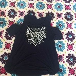 Off the shoulder shirt.